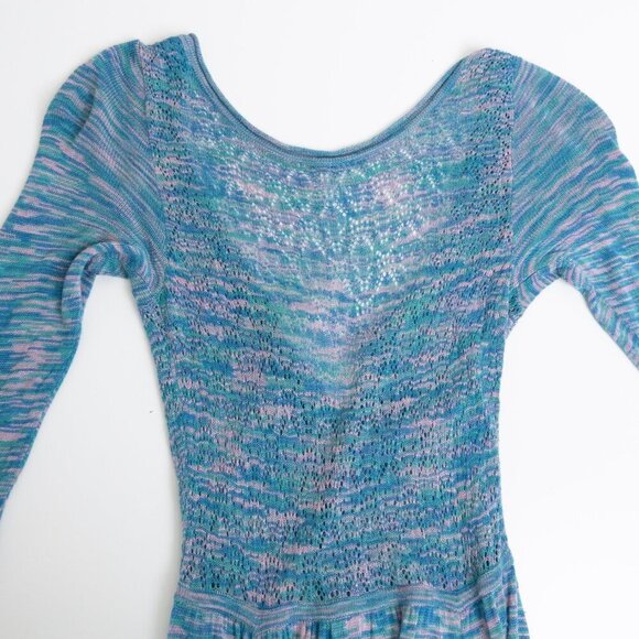 ✨ Free People Blue Galaxy Space Dyed Henley Sweater Midi Dress Pointelle Knit - Picture 11 of 12